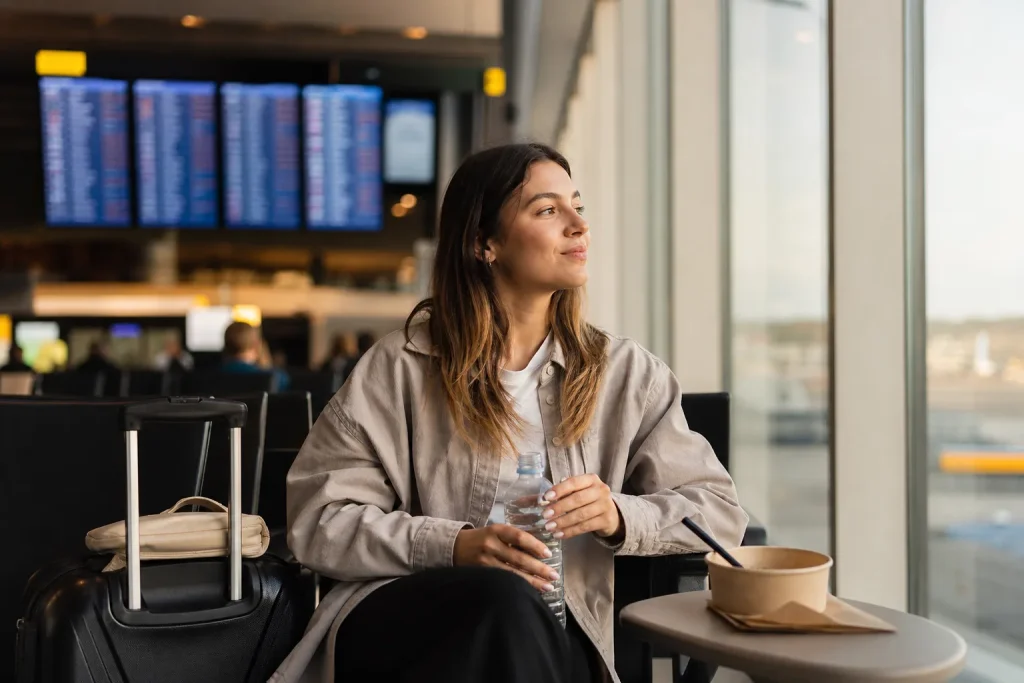 Traveler rests and arranges a long stop at the airport