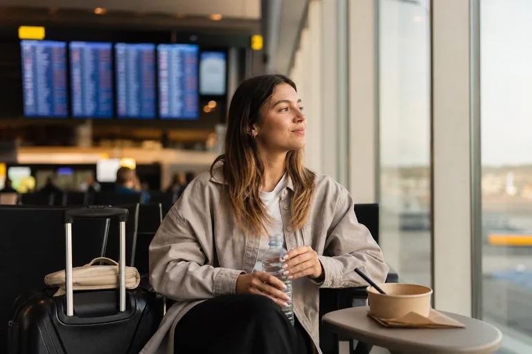 Traveler rests and arranges a long stop at the airport