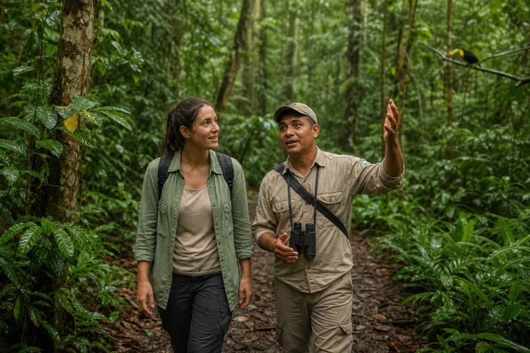 Traveller on a path in the forest during a sustainable trip to Costa Rica