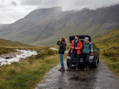 Scottish Highlands: wind, narrow streets and improvised shelters