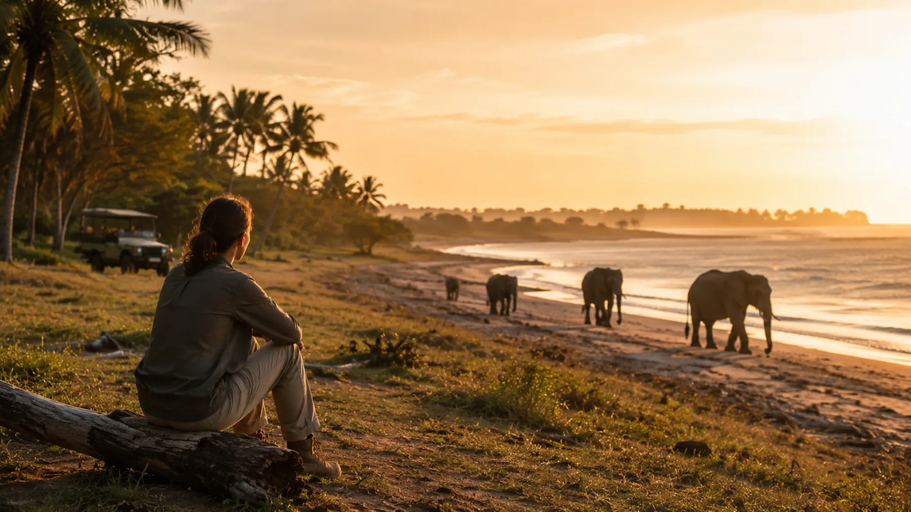 Tanzania Safari Ocean Elephants Sunset